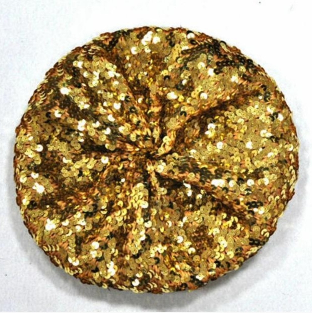 Gold sequin tam beret elastic stretchy fit OSFM NWOT sparkle shimmer party
